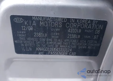 2004 Kia Optima Ex/Lx из США, поврежденный, VIN KNAGD126X45310124